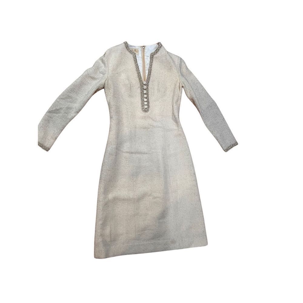 Vintage 1960s Ricki Reed London Mod Dress Metallic Trim Cream Size 12